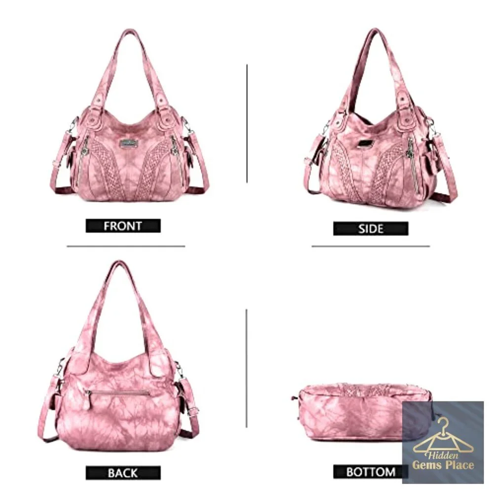 Large Hobo Tote Bag with Adjustable Strap, Multiple Pockets, PU Leather